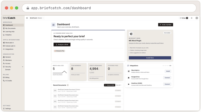 App.briefcatch.com dashboard